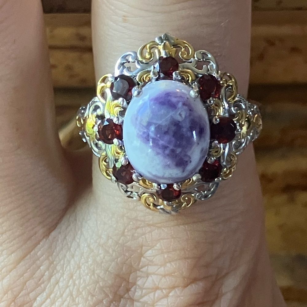 Utah Tiffany Stone Red Garnet Sterling Silver Cocktail Ring Size 9